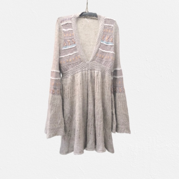 Free People Mohair blend Sweater dress BOHO sleeve - Picture 3 of 8